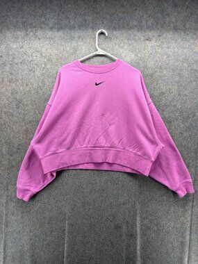 Nike Sweatshirt Women Small Pink Crewneck Fleece Center Swooosh Cropped Pullover